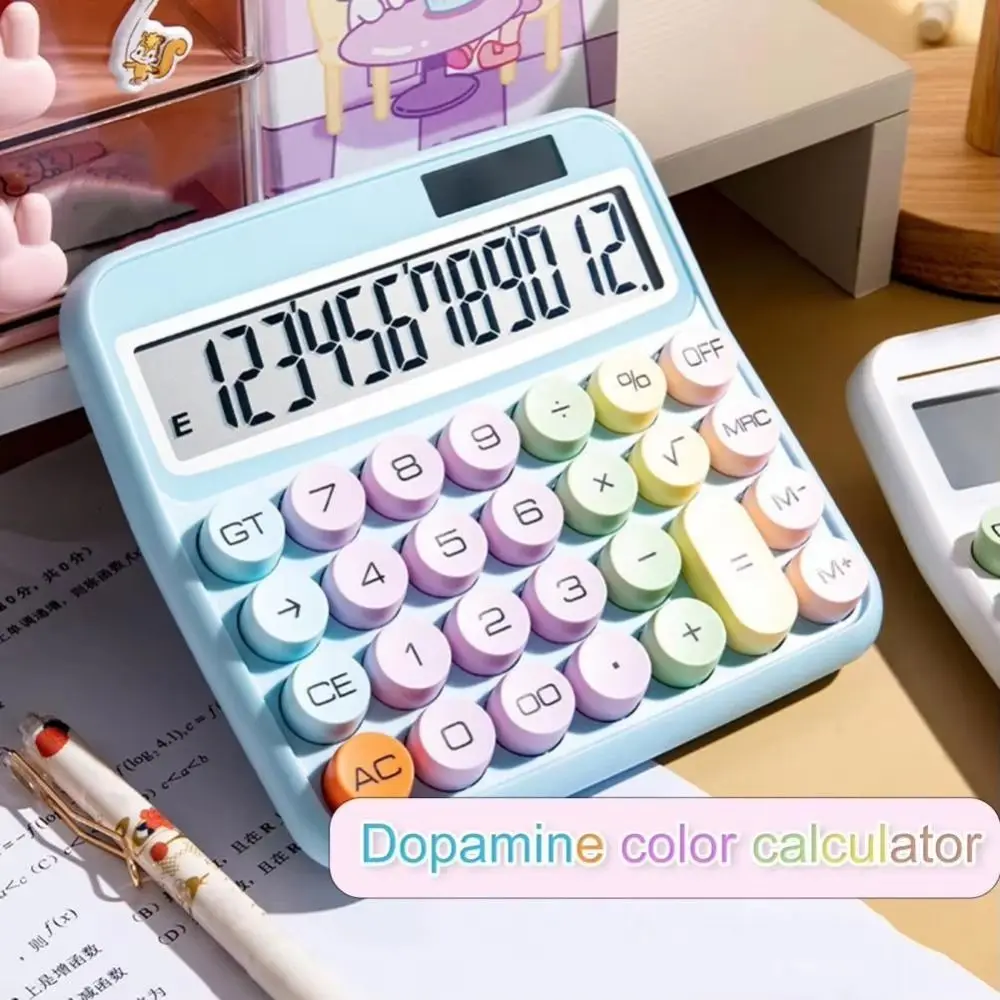 Solar Powered 12 Digits Calculator Widscreen Home Candy Color Calculator Mechanical Keyboard School Office Dopamine Calculator