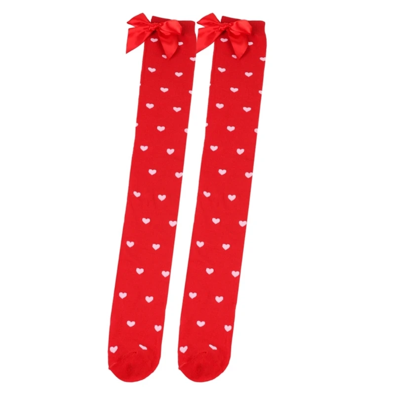 Womens Bowknot Heart Lip Print Pattern Thigh High Long Socks Party Costume Dropshipping