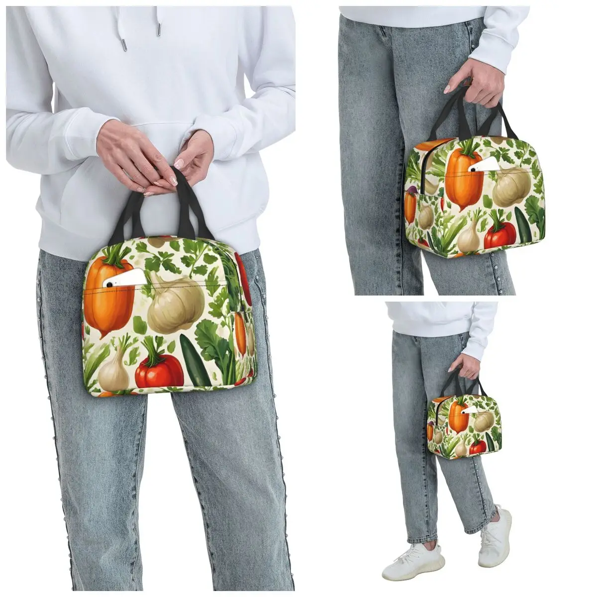 Fresh Vegetable Pattern Insulated Lunch Bag for Kids School Cooler Thermal Food Box Tote Leakproof Lunch Boxes Container