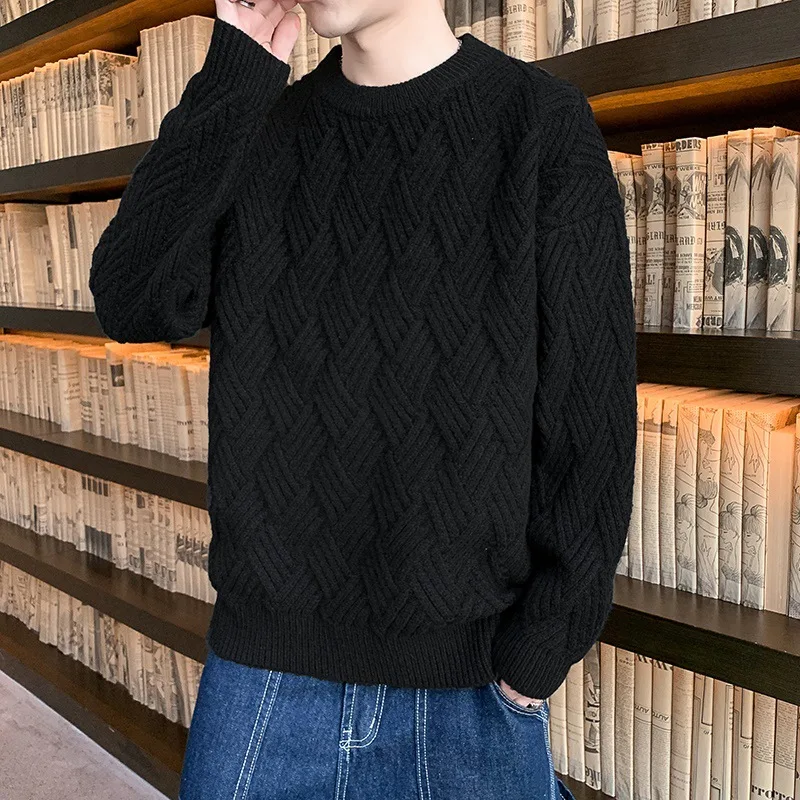 

Men's Fashionable Thickened Round Neck Jacquard Knit Sweater for New Winter Korean Style Trendy Warm Sweater