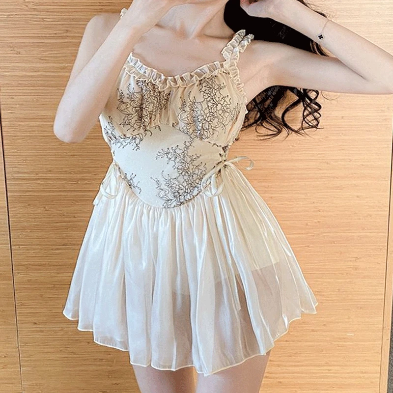 Korean Version Floral Conservative Sling Slimming Sexy Casual Women's Clothing Summer Sleeveless Swimwears With Chest Pad Tassel