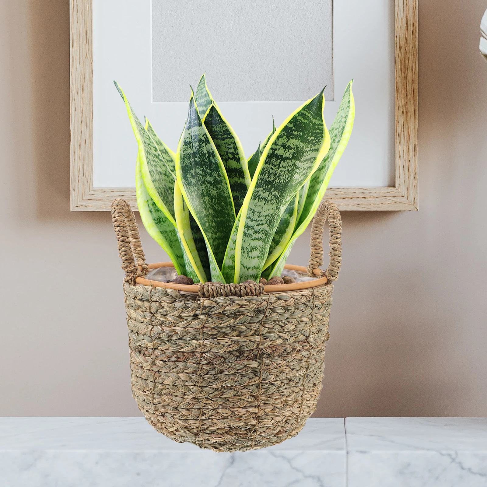 

Multi-Functional Storage Handle Liner Rustic Style Flower Planter Indoor Straw Sundries Plants Decorative Flower Baskets Plant