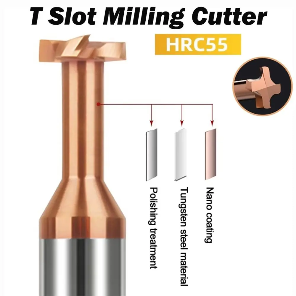 

New Carbide T Slot Milling Cutter 4 Teeth Round Handle Groove Cutter Coating Slotting Router Bits