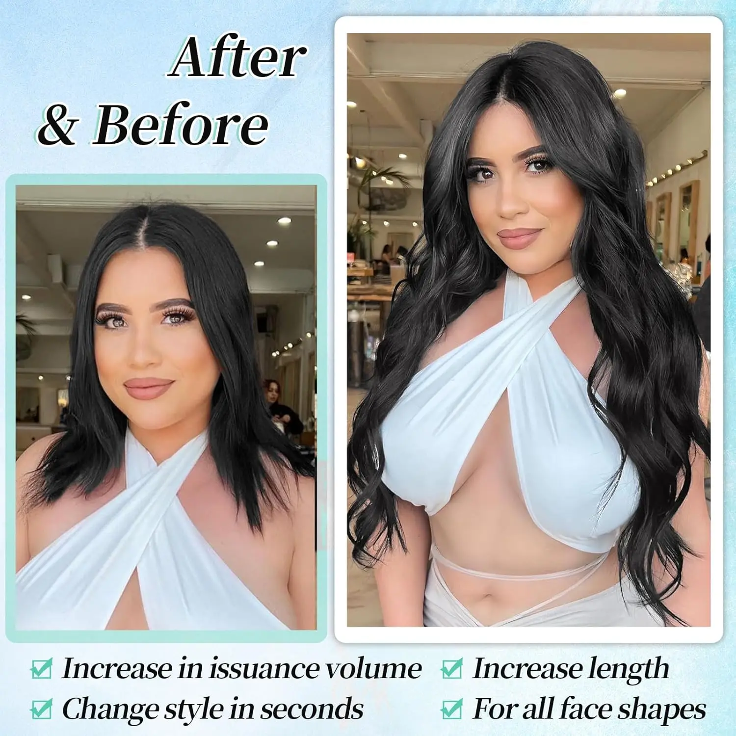 4 قطع وصلات شعر بمشبك، وصلات شعر صناعية مموجة بطول 60.96 سم للنساء والفتيات