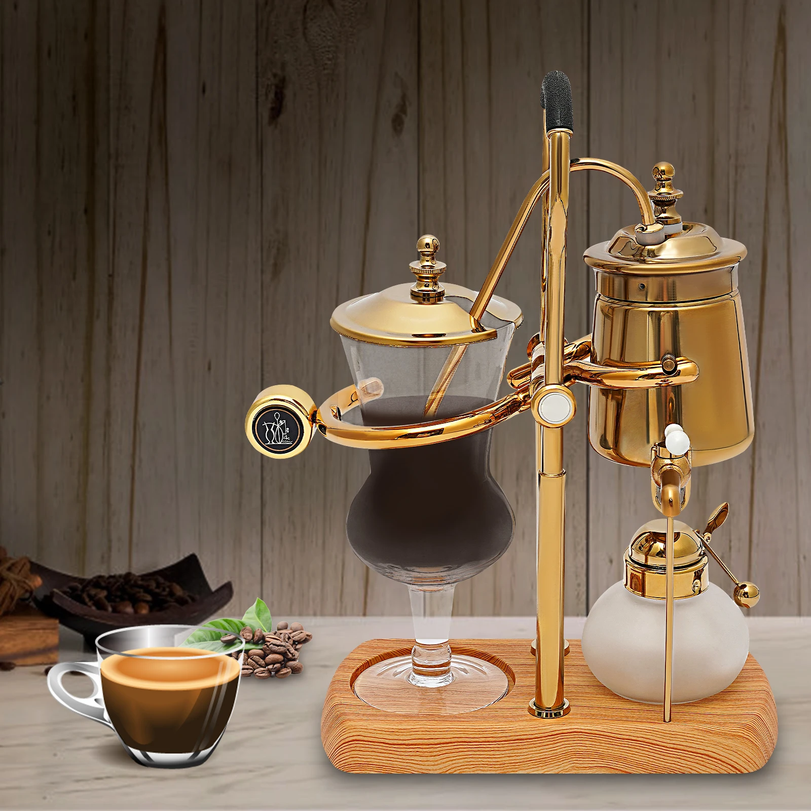 Balance Siphon Coffee Maker, Vintage Golden Coffee Maker, 400ml Coffee Maker with Base and Non-slip Pads for Coffee Shops