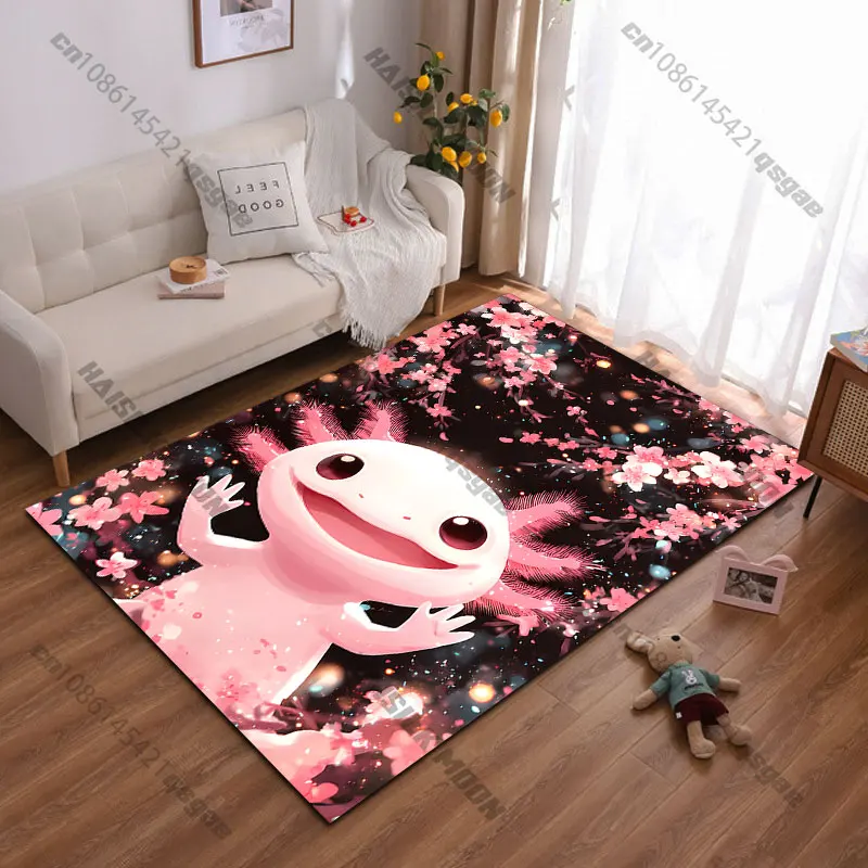 Joyful axolotl among blossoms carpet Yoga living room room decor children's crawling mat doormat area rug games mat