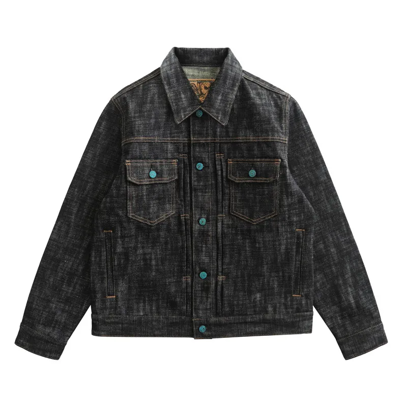 

Sauce Zhan Men's Denim Jacket 20oz Heavyweight Selvedge Denim Slub Yarn Double-Dyed Year of The Snake Edition Loose Fit