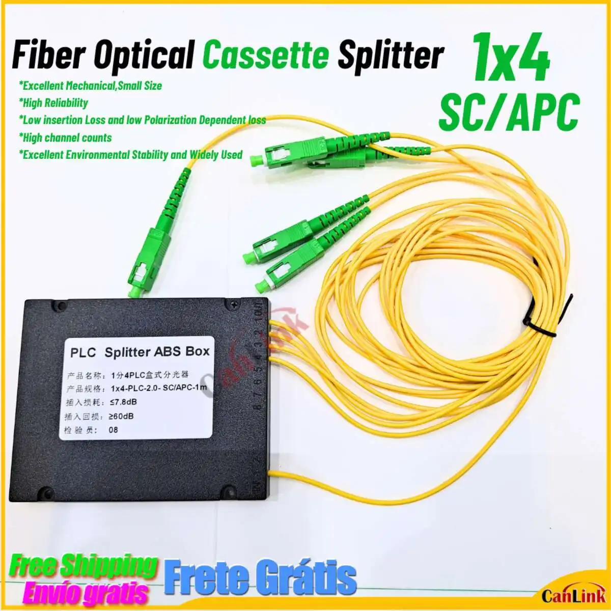1X4 SC/APC Fiber Optic FTTH Splitter FBT Optical Coupler 1:4 SC APC Singlemode Simplex PLC Optical Splitter