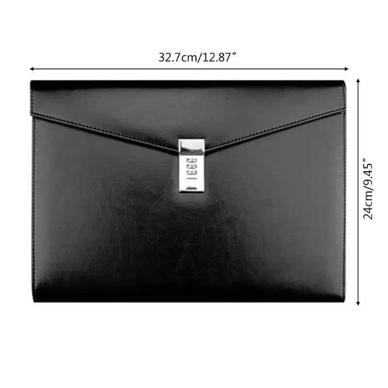 A4 Document File Folder with Password Lock Briefcase Organizer PU Leather Office Manager Bag