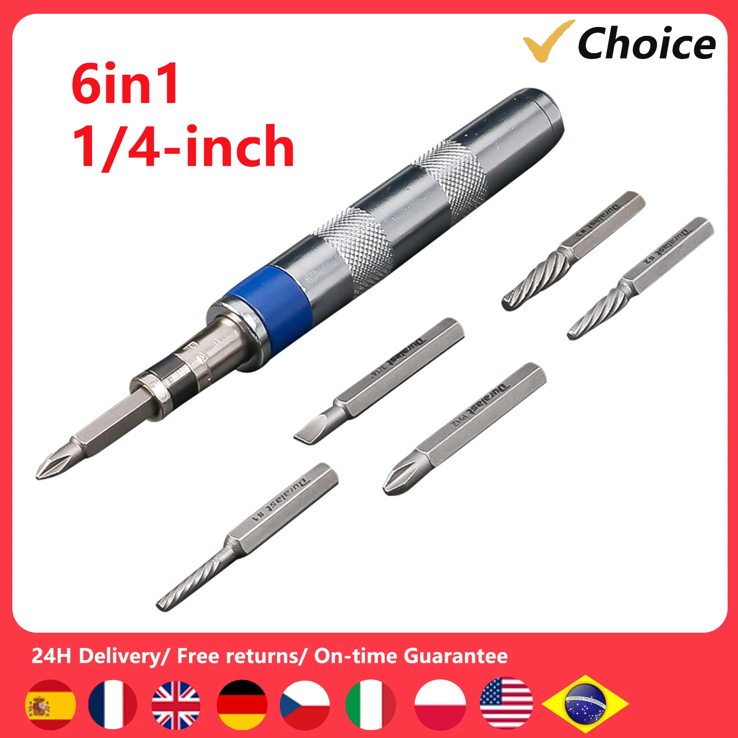 6in1 Screwdriver Set 1/4-inch Impact Drive Rusted Stuck Broken Fasteners Remover with Complete Specifications