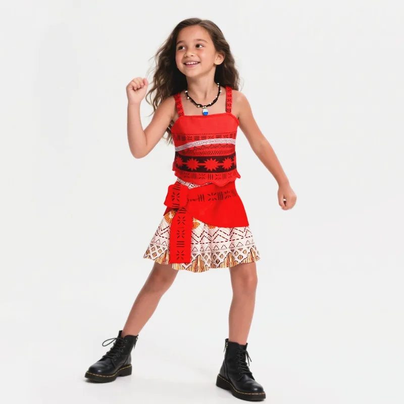 فستان الأميرة موانا للفتيات مع مشبك شعر على شكل زهرة لي، زي تنكري لأداء قاعة الرقص في العطلات