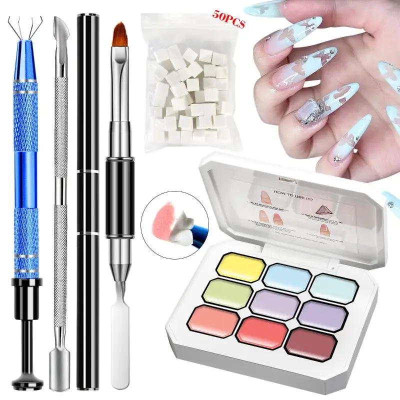Paleta de esmalte de uñas sólido, 9 colores, pelable, UV/LED, laca de esmalte, Gel de salón, esponjas de barniz artístico, cepillo de uñas, suministro de manicura