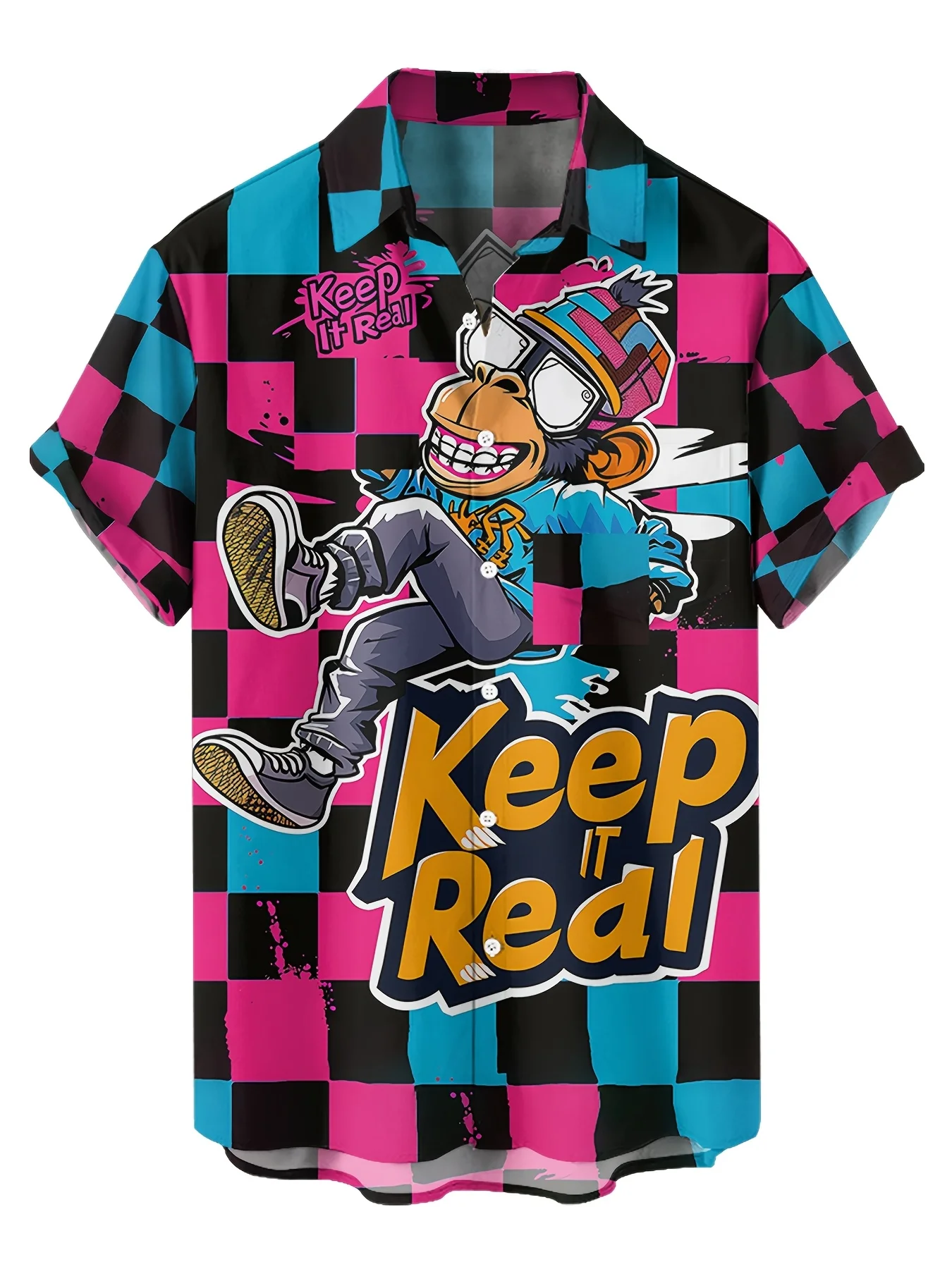 

Men's Plus Size Halloween Print Casual Shirt - Hip-Hop Street Style, Loose Fit Short Sleeve, Summer Fashion