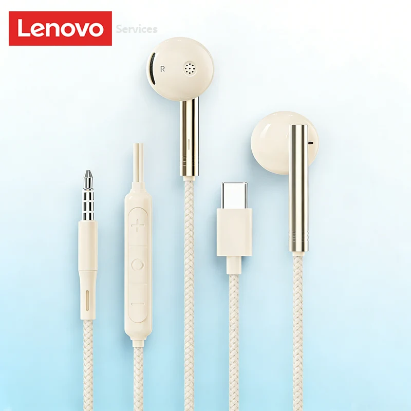 لينوفو السلكية سماعات مع هيئة التصنيع العسكري نوع C/3.5 مللي متر جاك الرياضة سماعات أذن سلكية لأجهزة الكمبيوتر المحمول الكمبيوتر اللوحي الهاتف سماعة الألعاب YF43