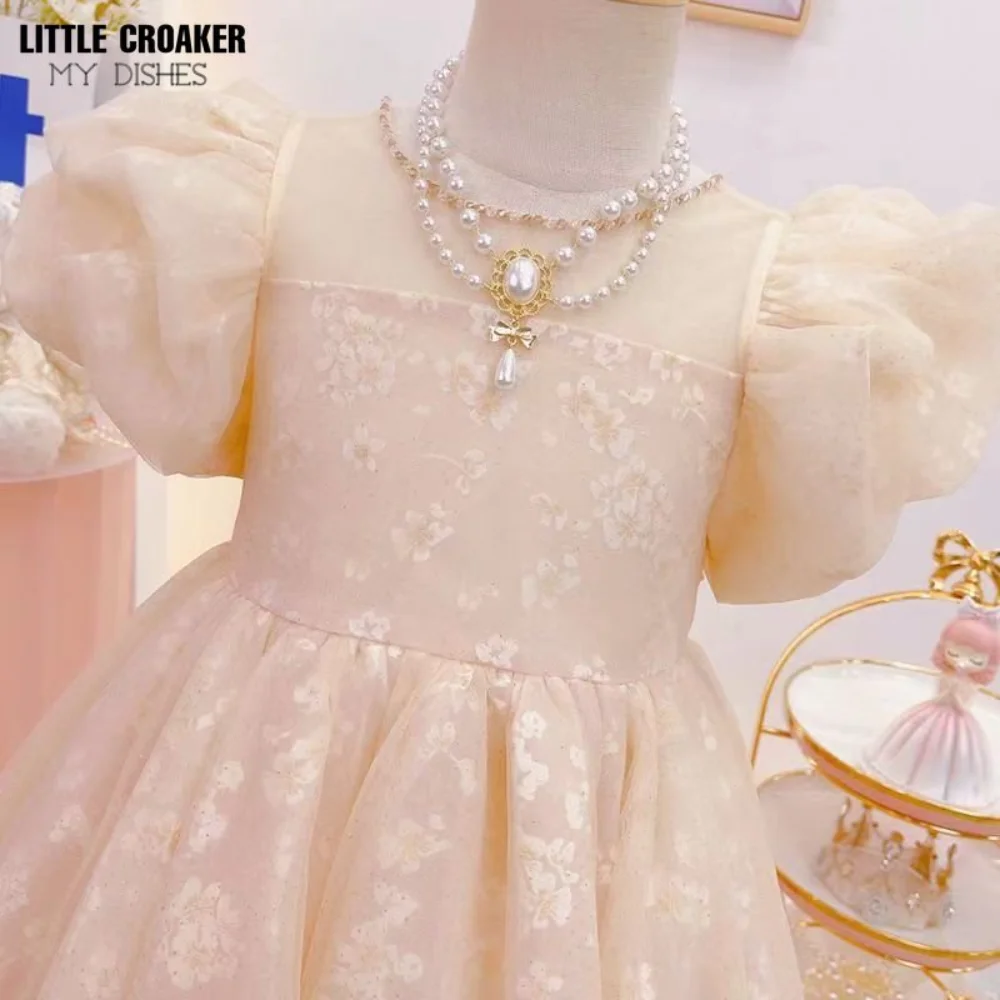 Puff Sleeve Flower Girl Dress Baby Kids Summer Princess Party Mesh Lace Wedding Birthday Dresses Children Clothing 3 4 6 8 10 11