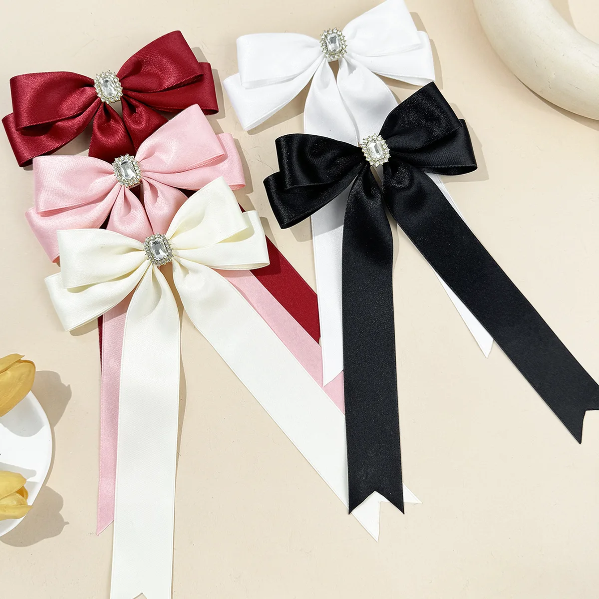 

20 PCS/Lot 6.1“ Elegant Rhinestone Long Ribbon Bow Hair Clips Women Girls Hairpins Bowknot Barrettes Fashion Hair Accessories