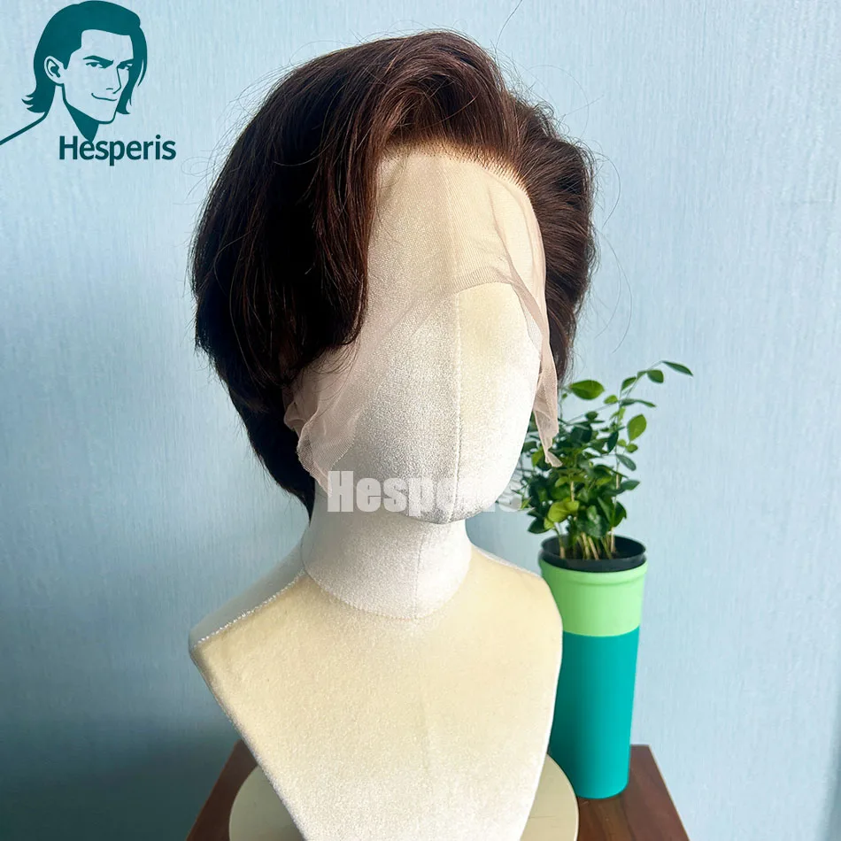 Hesperis براون قبل نمط شعر مستعار الذكور 13x6 الدانتيل شعر مستعار أمامي مع الانفجارات قصيرة قطع البرازيلي ريمي خصلات الشعر المستعار الإنسان للرجال عابث الباروكات