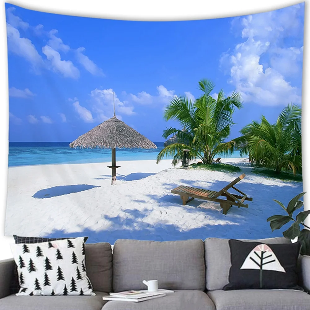 

Palms Tree Beach Sand Tapestry Tropical Ocean Starfish Shell Coral Wall Hanging Tapestries Bedroom Living Room Dorm Home Decor