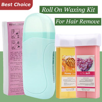 Roll on Wax Kit Waxing Kit for Women Wax Roller Kit Easy Waxing at Home with 2 Wax Cartridges & 100 Pcs Wax Strips Wax rolling