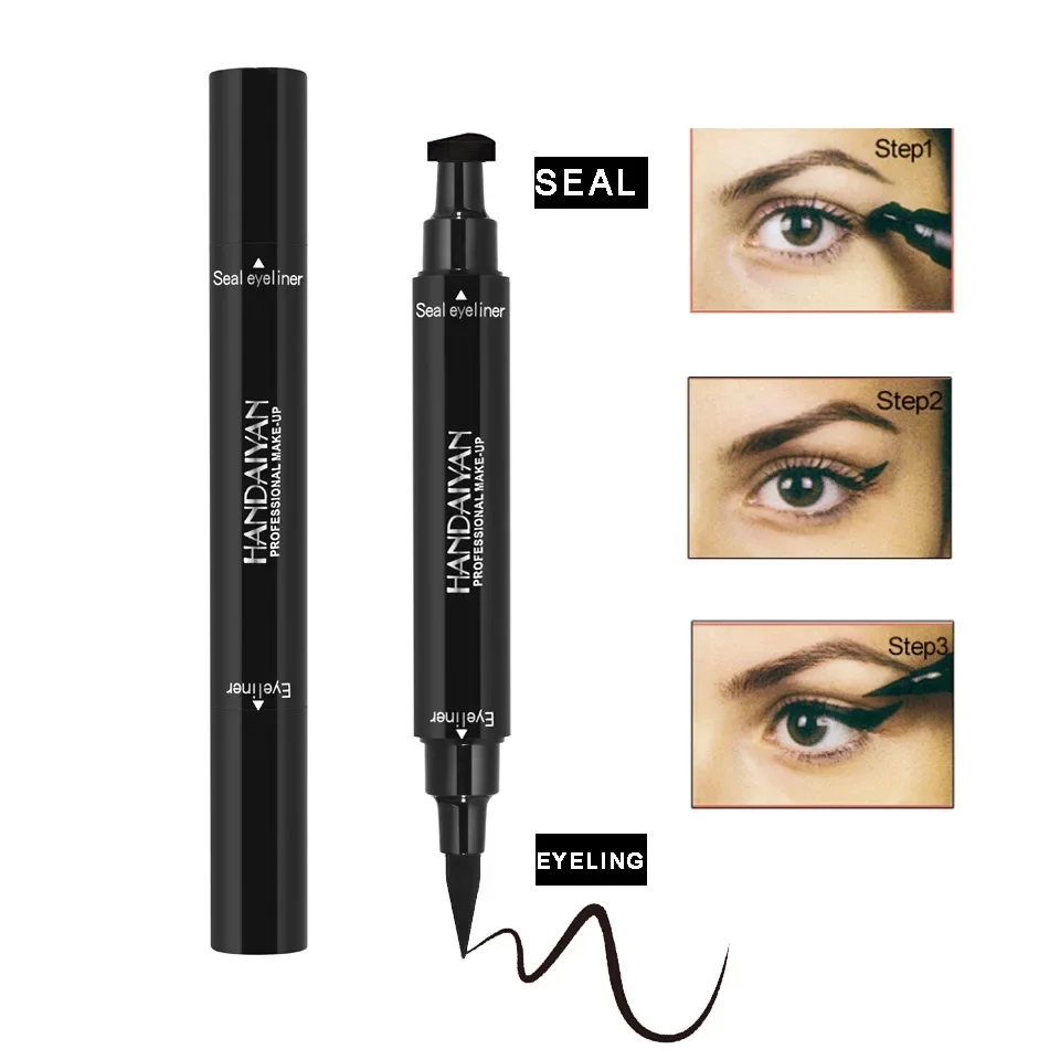 2 pezzi Eyeliner a doppia estremità Matita eyeliner nera impermeabile 2 in 1 Trucco Cosmetici di bellezza Strumenti per il trucco di eyeliner a lunga durata