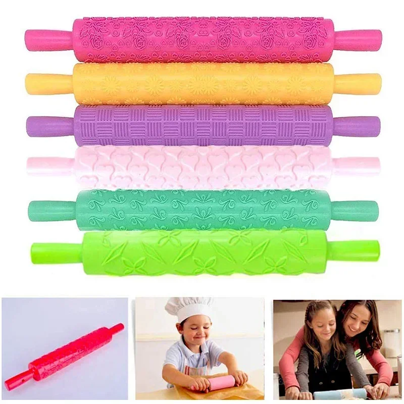 Roller Cake Decorating Embossed Rolling Pins Textured Non-Stick Fondant Pastry Icing Clay Dough Roller Kitchen Baking Tools