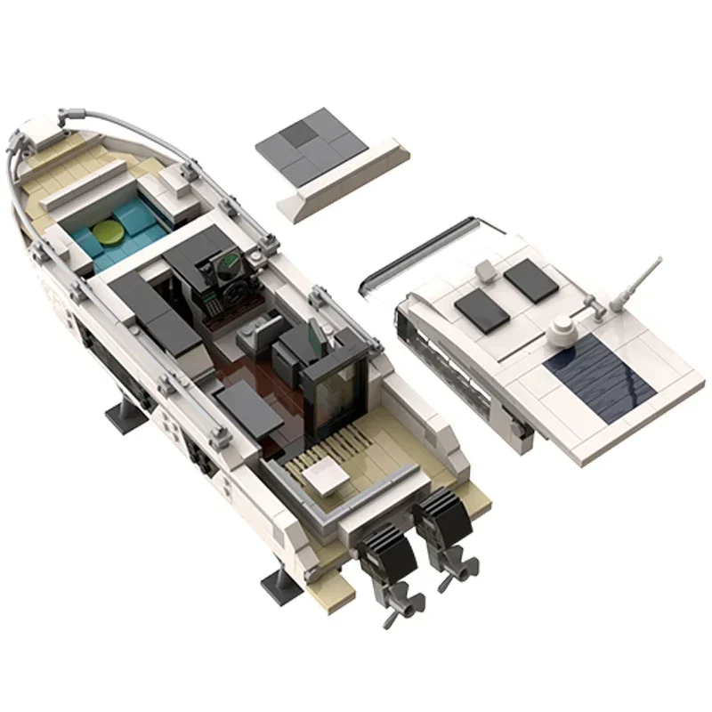 Tecnico Moc Mattoni Modello di barca Motore fuoribordo Yacht Blocchi di costruzione modulari Regali Giocattoli per bambini Set fai da te Modello di assemblaggio