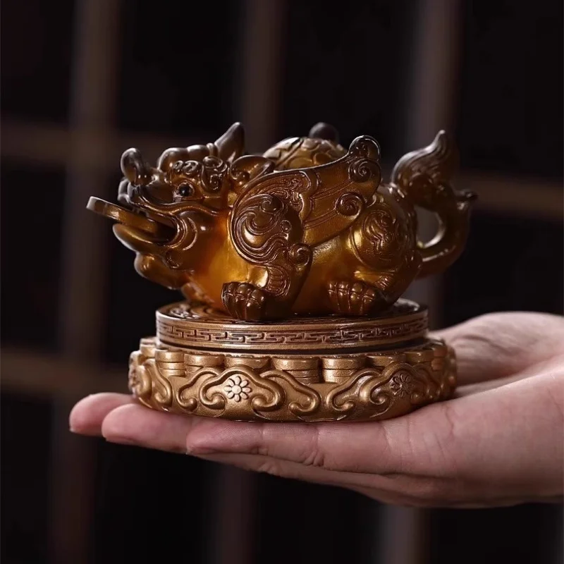 

1PC Chinese Resin Discolored Tea Pet Lucky Cute Golden Toad Ornaments Desktop Handmade Crafts Home Tea Set Decoration Gifts