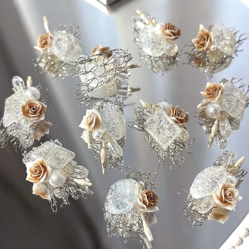 Organza Kamelia Kwiatowa Ozdoba Kryształowe Cyrkonie Koronka Perła Kokarda Róża Serce Urok Dekoracje do Paznokci Akcesoria Narzędzia