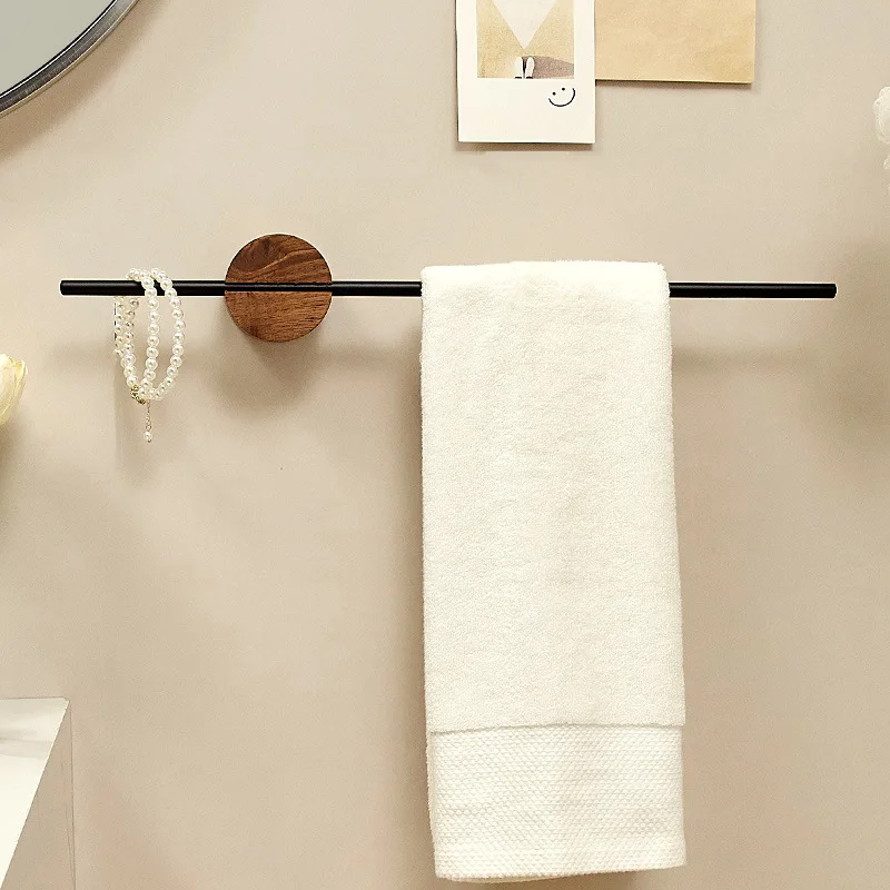 Towel Bar No Drilling Wood Towel Holder Bathroom Shelves Bathroom Organizers Towel Hang Kitchen Storage Rack toalleros