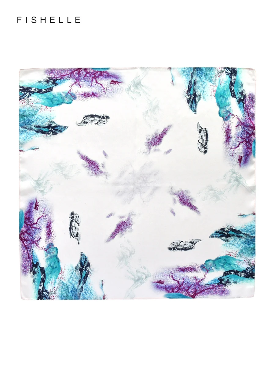 Colorful ink painting 100% real silk scarves small square scarf hijab shawl luxury gift 50cm women wrap neckerchief silk satin
