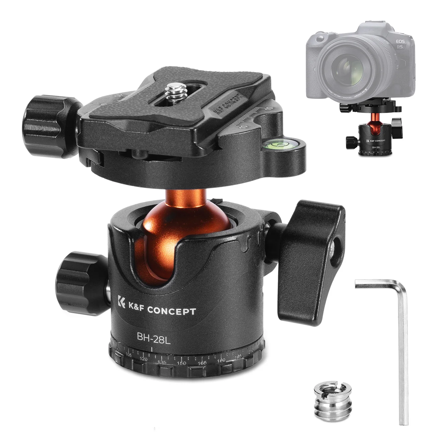

K&F Concept 22lbs/10kg Load Professional Metal Tripod Ball Head 1/4 Quick Release Plate for Nikon Canon Leica Sony Camera Tripod