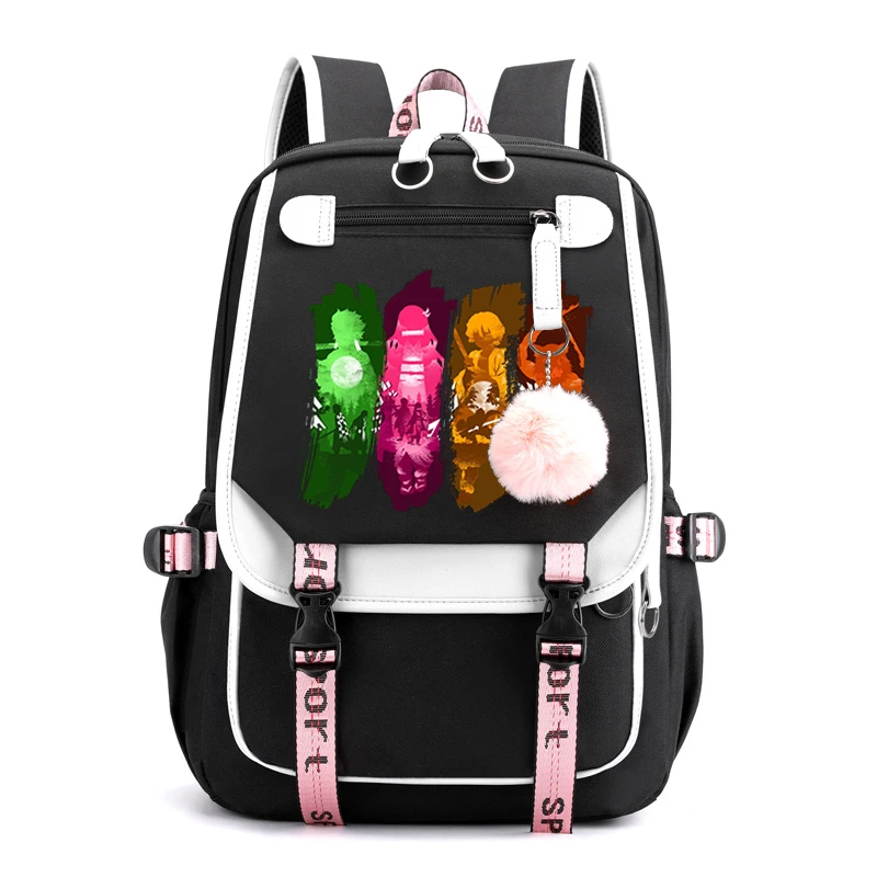 

Demon Slayer Anime School Bags Teenage Girls USB Port Schoolbag Student Book Bag Kimetsu No Yaiba Anime School Backpack Rucksack