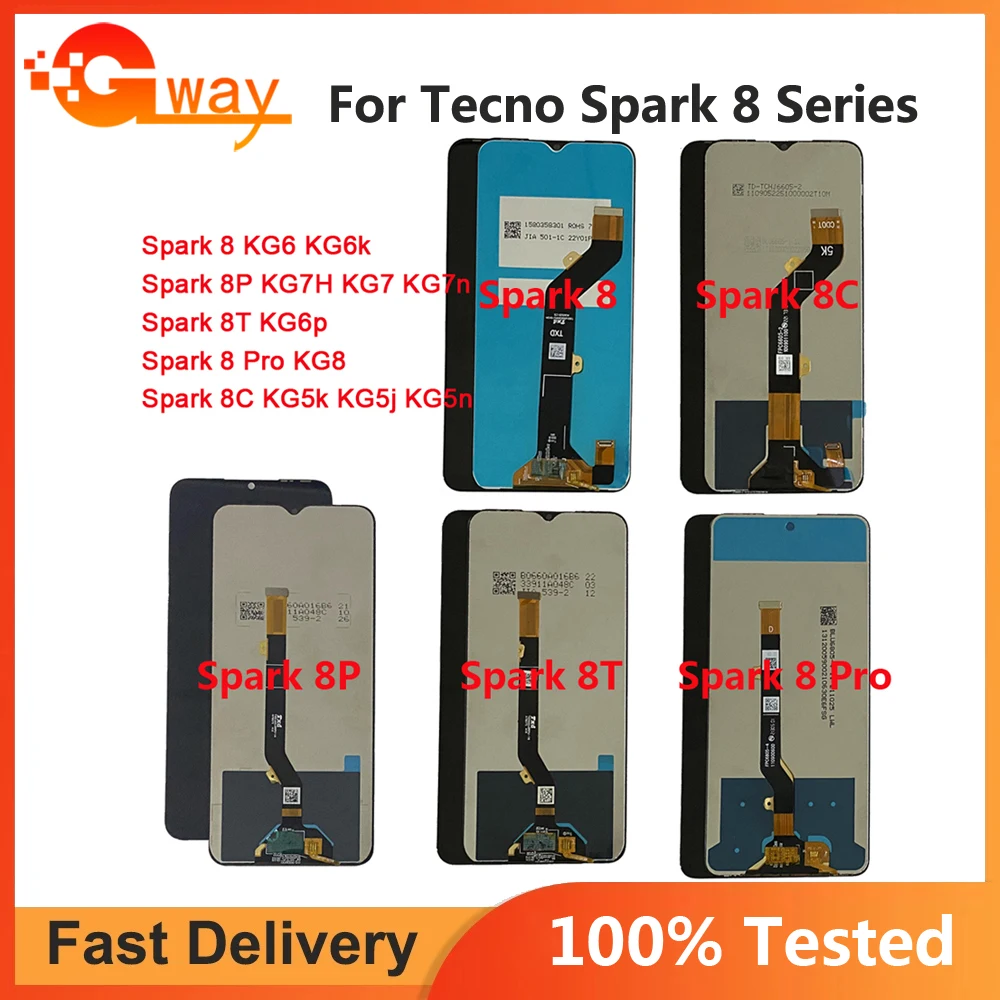 

For Tecno Spark 8 KG6 LCD Display Touch Screen Digitizer Tecno Spark 8C KG5k LCD For Tecno KG7 Spark 8P 8T Spark 8 Pro KG8 LCD