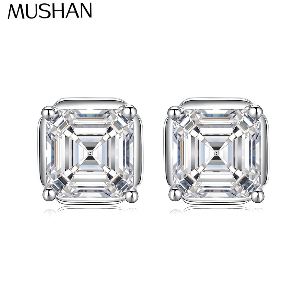 

MuShan Brand Jewelry 925 Sterling Silver Ear Hoops 1CT Moissanite Geometric for Her Platinum Plated MST Patent Hypoallergenic