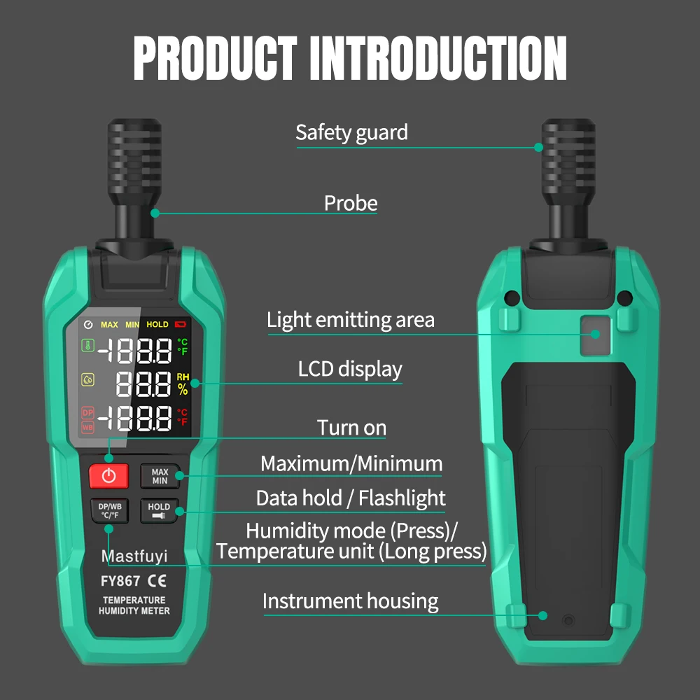 MASTFUYI Tsifrovoy Termometr-Gigrometr -20°C~60°C 99% Vlagomonitor Temperatury i Vlazhnosti Dlya Pomeshcheniy i Ulitsy s ZhK-Displeem