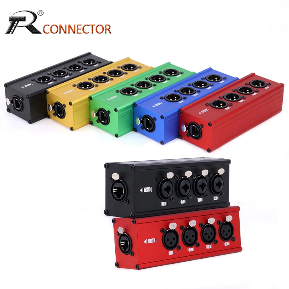 1pc RJ45 CAT5 Ethercon to 4 Channel 3Pin XLR Audio/DMX over Network Cable Extender for Stage Sound Lighting and Recording Studio