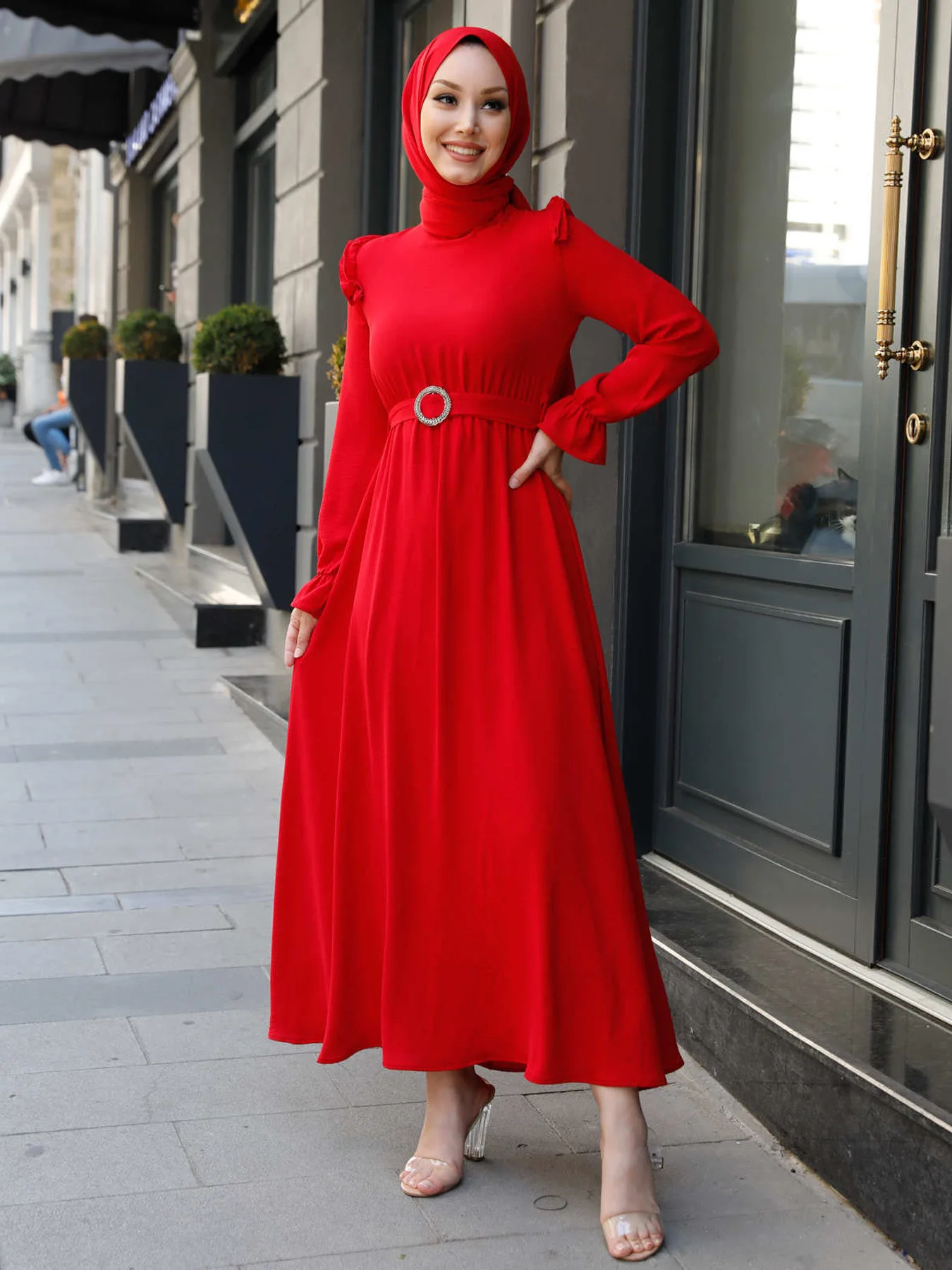 

Muslim Dresses Vintage Dubai Turkey Abbaya Sundress Women Bohemian Belt Long Sleeve Dress Robe Arabic Musulmane Femme Vestidos