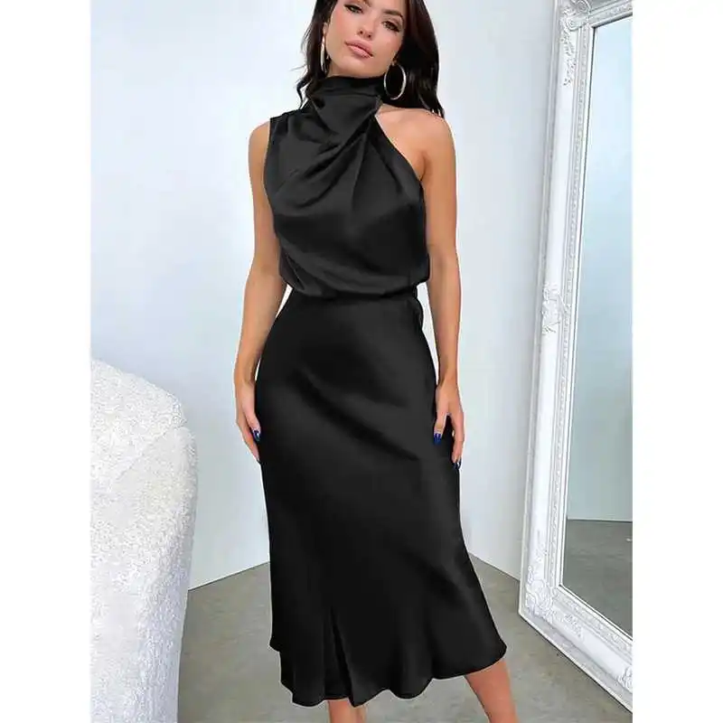 

Summer High-End Silk Satin Svel Long Dr Women Faion Cleanfit H Version Linen Fabric Tee-Quarter Sve Ciwalk