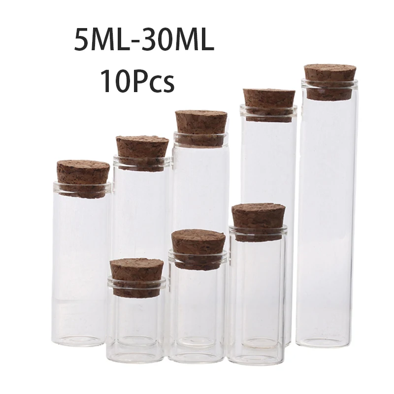 10Pcs Glass Test Tube With Cork Stopper Message Bottles Jars Vials Gift Art DIY Crafts 5ml 8ml 10ml 12ml 15ml 20ml 25ml 30ml