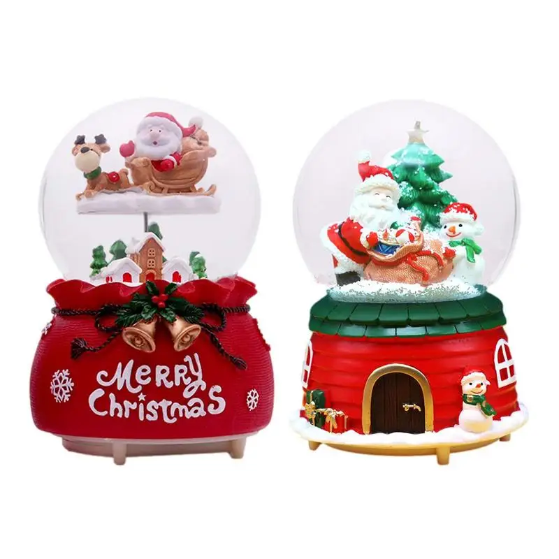 Christmas Snow Globe Santa Riding an Elk Musical Box Colorful Lighted Tabletop Crystal Ball Lanterns for Christmas Home Decor