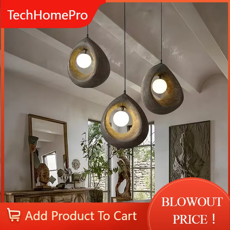 TechHPPendant Lights Japanese Wabi Sabi Minimalist Bedroom Kitchen Island G9 LED Chandeliers Living