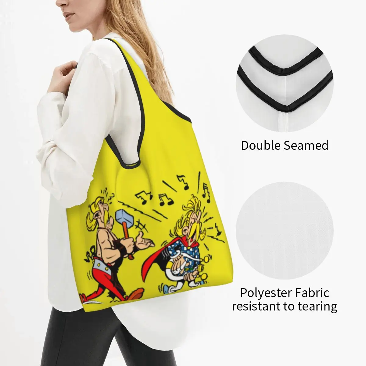 Reusable Asterix And Obelix Music Shopping Bag Women Tote Bag Portable Funny Manga Grocery Shopper Bags