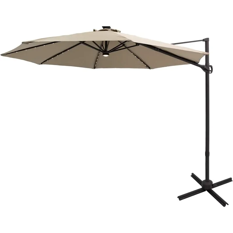 

FLAME&SHADE 10 ft Cantilever Offset Outdoor Patio Umbrella with Solar LED Lights Base Stand Rotate and Tilt - Taupe