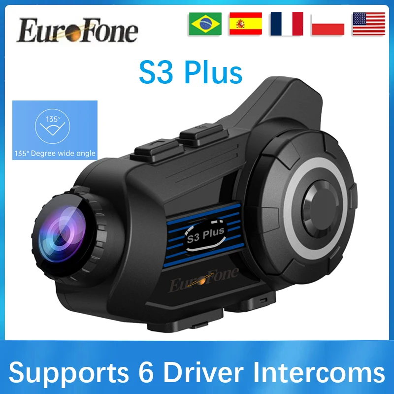 EuroFone S3 Plus kask motocyklowy zestaw słuchawkowy Bluetooth domofon wodoodporny rejestrator wideo 2K DVR 500-2000M obsługujący 6 osób