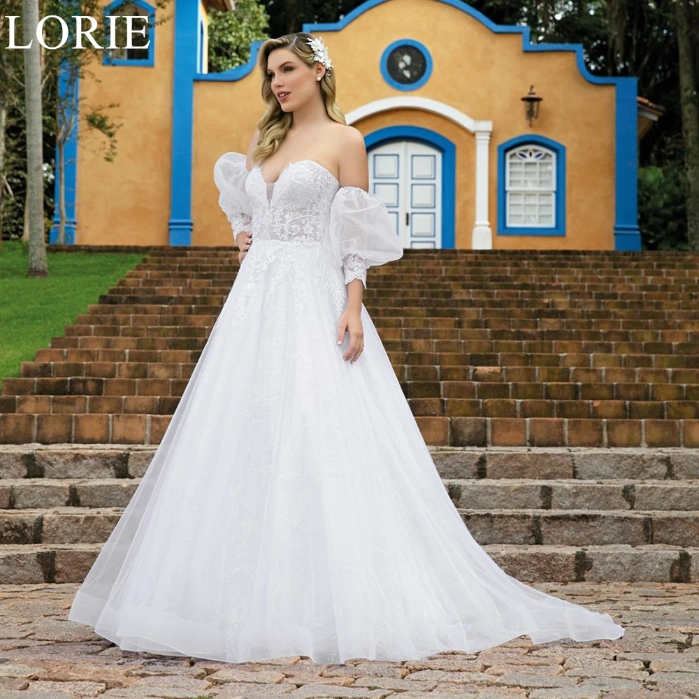 LORIE Graceful Wedding Dresses Sweetheart A-Line Lace Appliques Puff Sleeves Pleated Bride Prom Gown 2024 Elegant Bridal Gowns