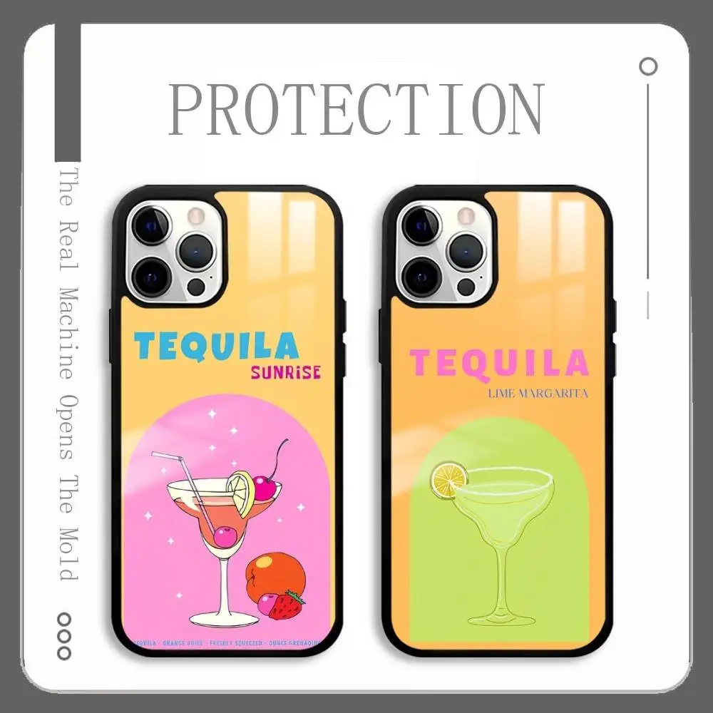 

Tequila Sunrise Cocktail Phone Case For IPhone 16 15 14 13 12 11 Pro Max Plus Mini Plus Hard Mirror Surface Protect Funda