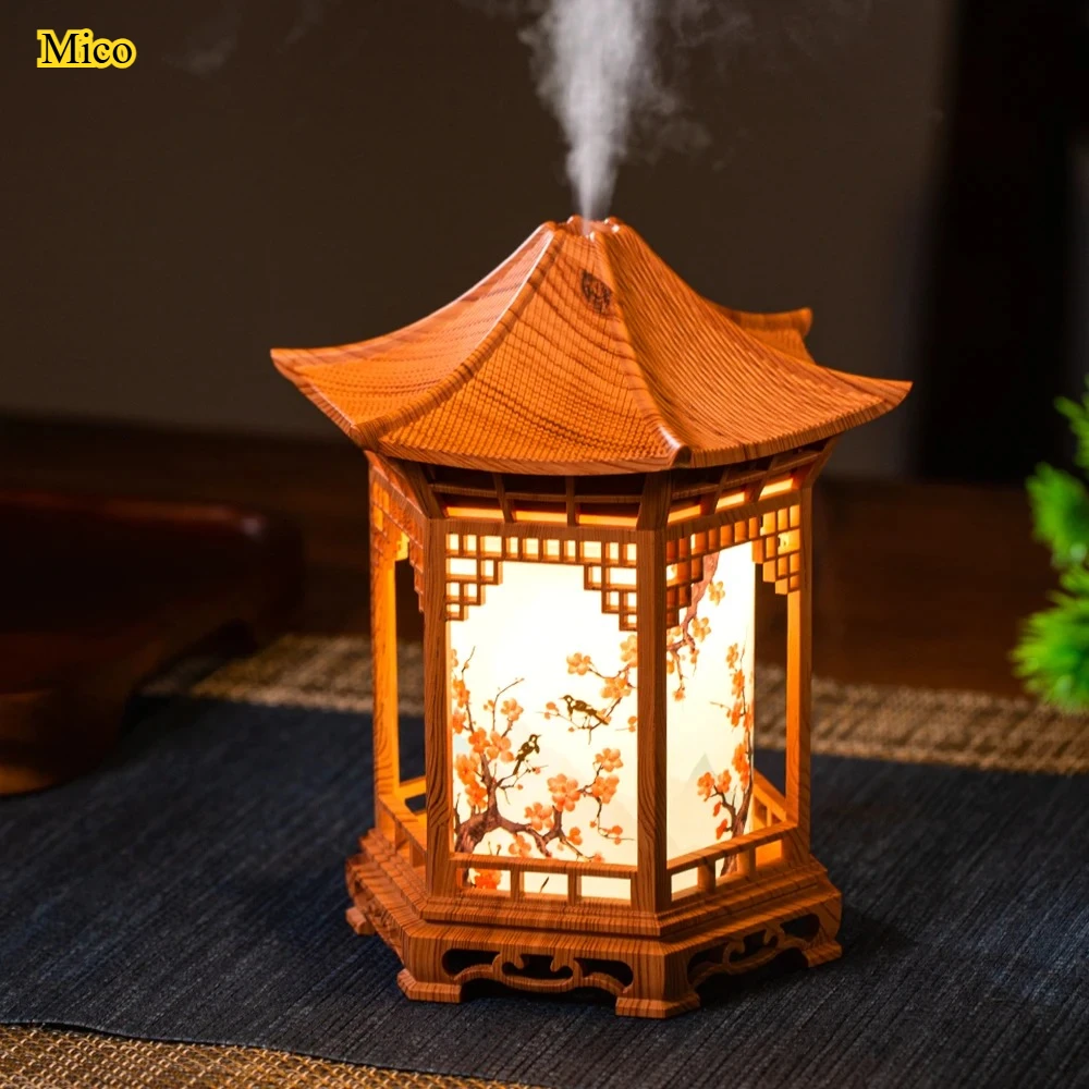 Chinese Style Mini Pavilion Humidifier Night Light, USB Portable Desktop Decorative Lamp, Mist Air Humidifier for Home & Office