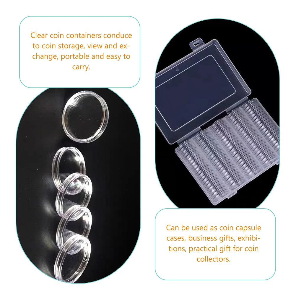 

100pcs Clear Coin Holders Storage Cases Transparent Organizer Capsules for Collectors Coin Collection Supplies Protector Cases