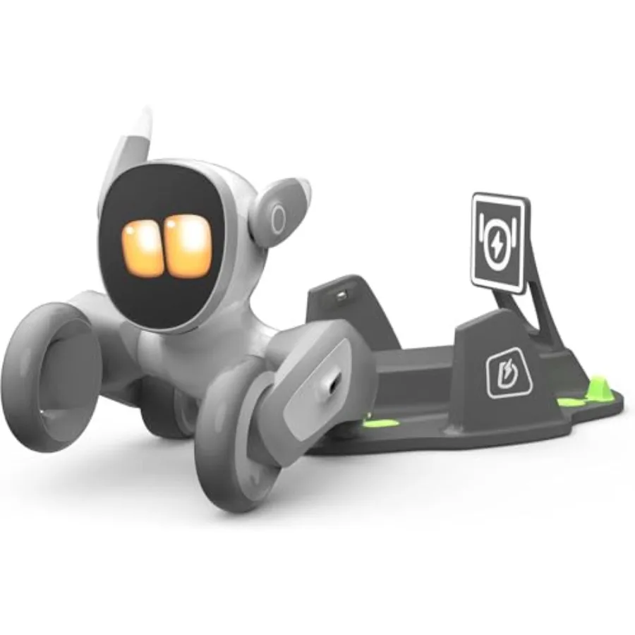 Robot Pet Dog for home monitoring and kids' play ABS plastic body in gray AI-powered real-time interaction with voice and gestu