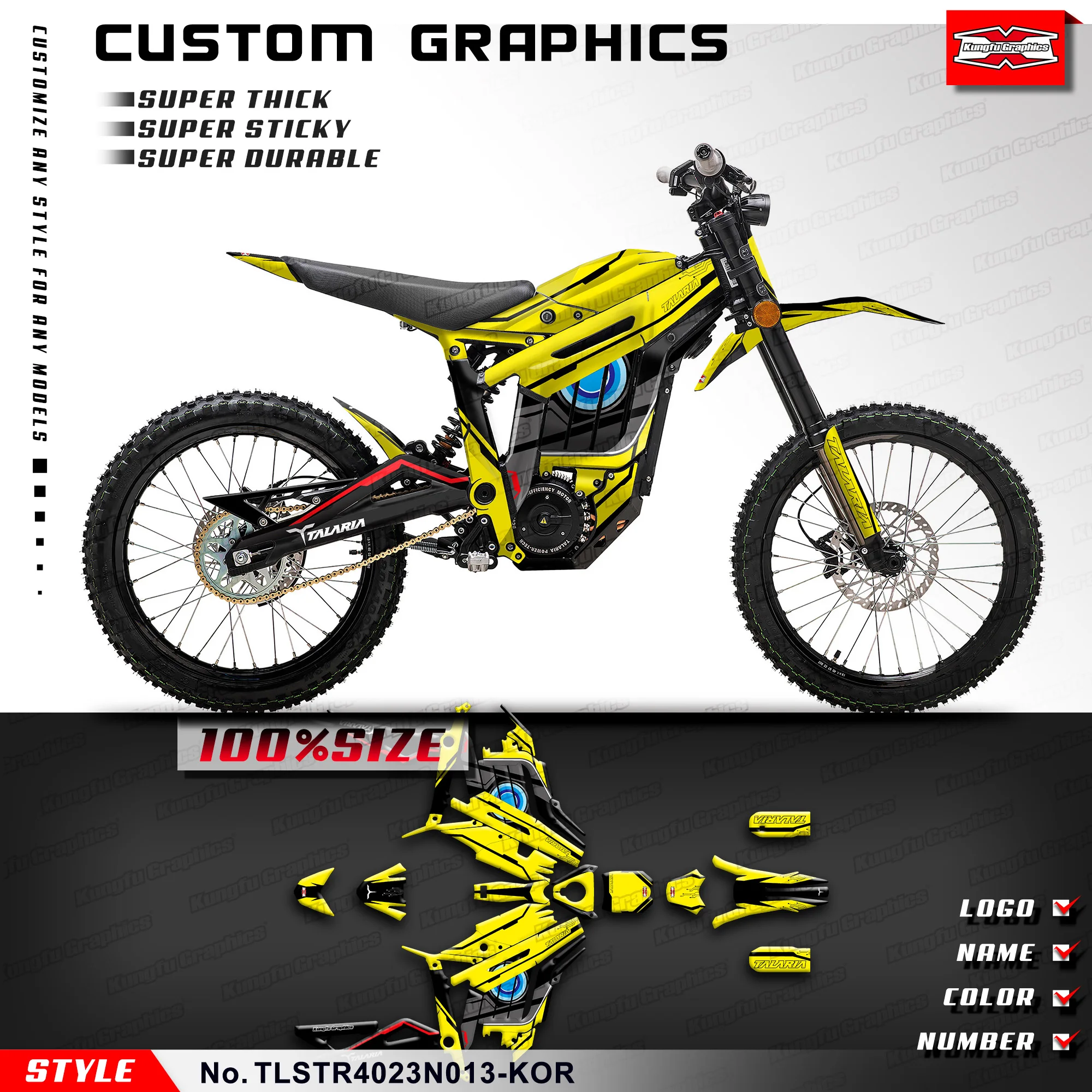 

KUNGFU GRAPHICS Vinyl Decals Waterproof Stickers Kit for TALARIA Sting R MX L1E SX3 Electric Dirt Bike, Yellow